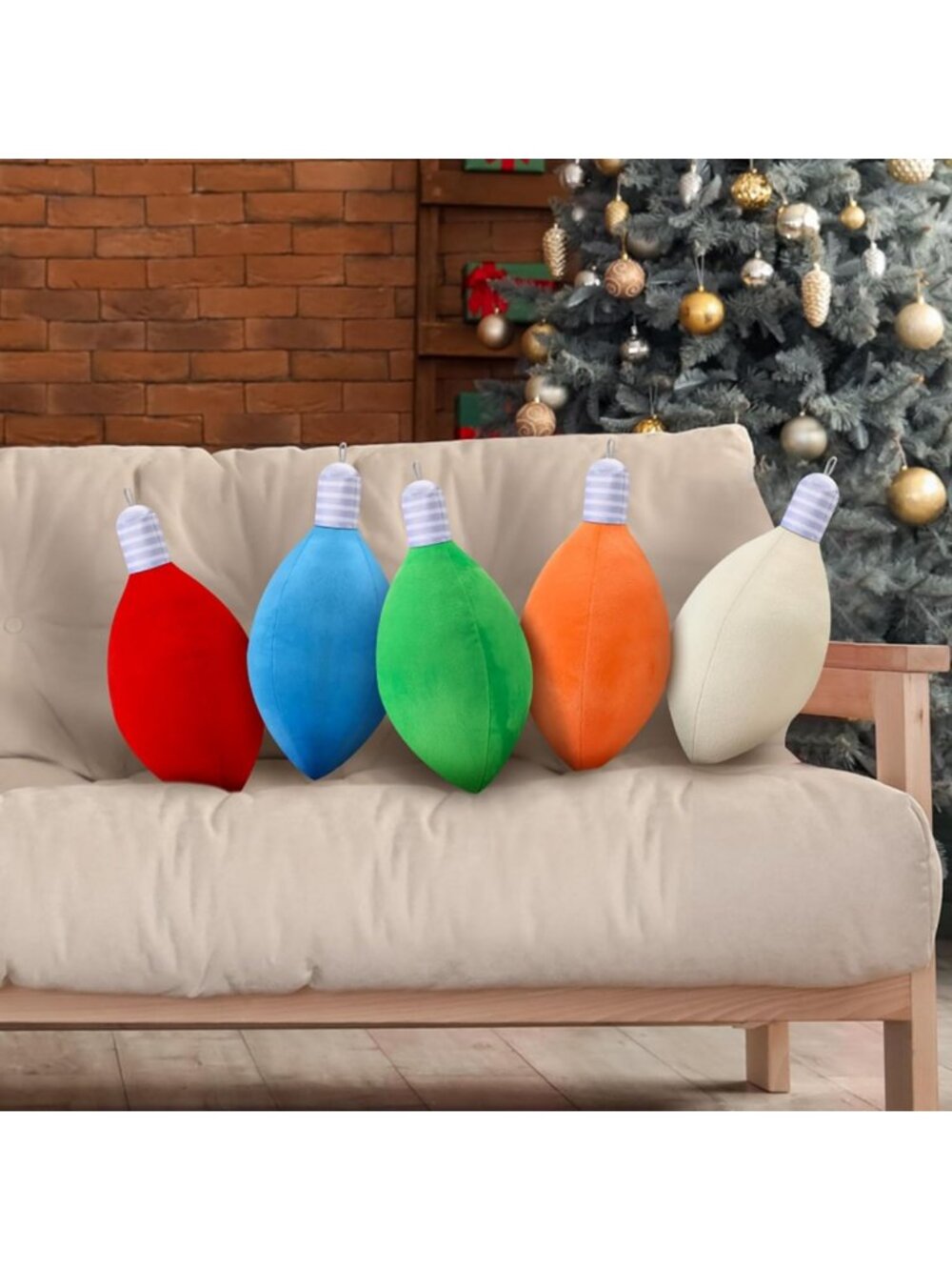 Set of 5 Christmas Light Bulb Throw Pillows - 14" Holiday Decor Accent Cushions